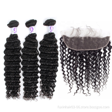 Human Hair Blend Weaves Three Part Deep Weave Frontal Closure Hair Lace 13 4